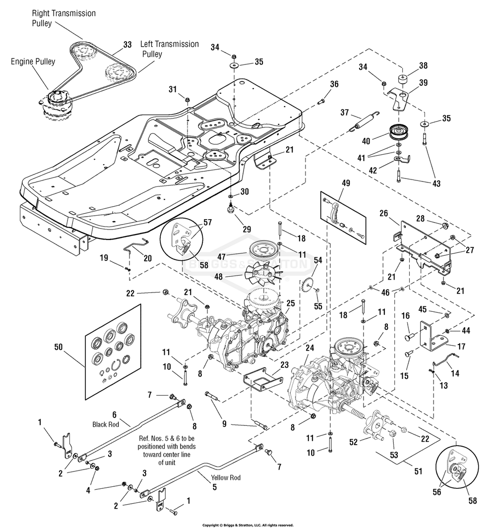 Transmission Group Diagram and Parts List for 107607010 (2690713)(2007) Briggs and Stratton Lawn Tractor